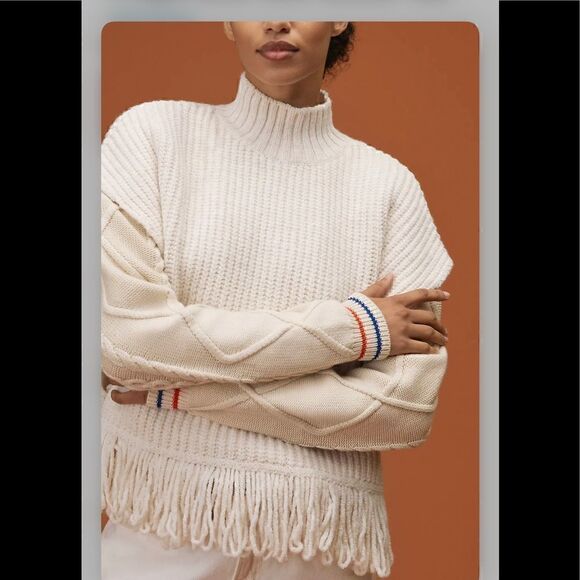 Anthropologie Fringed Mock Neck Sweater Vest Small - Picture 3 of 11